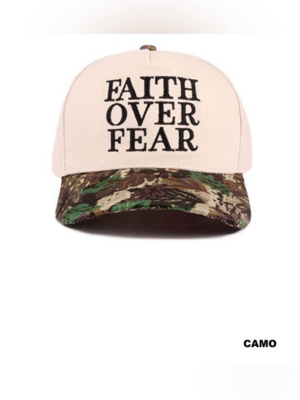 Faith Over Fear Hat - Pink Front with Camo Brim